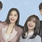 Elenco principal do k-drama Pretendente Surpresa (Business Proposal) sorrindo: Kim Min-kyu, Seol In-ah, Kim Se-jeong e Ahn Hyo-seop.